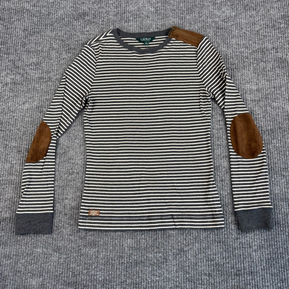 Lauren Ralph Lauren Top Womens M Striped Elbow Patches Cotton Preppy Equestrian
